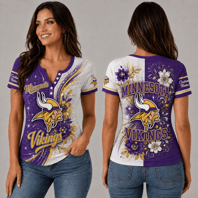 PREMIUM NFL X MV EXCLUSIVE  Personalized FLORAL  Women’s Button V-Neck Shirt Gifts For Fan - Limited Edition