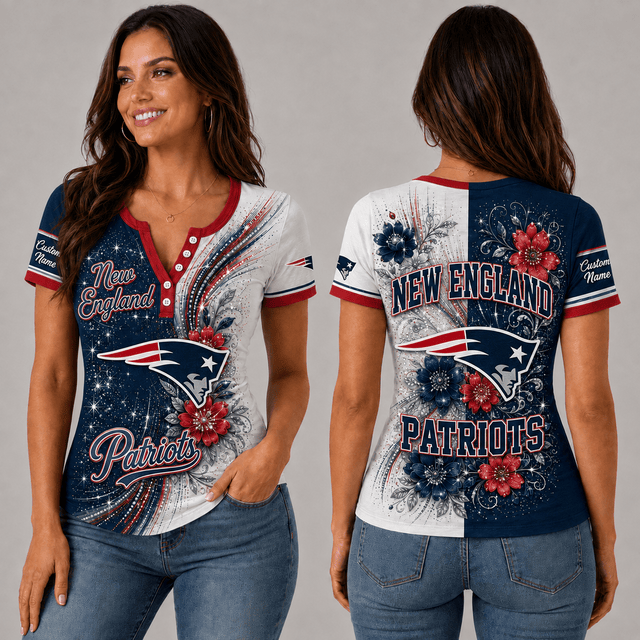 PREMIUM NFL X NEP EXCLUSIVE  Personalized FLORAL  Women’s Button V-Neck Shirt Gifts For Fan - Limited Edition