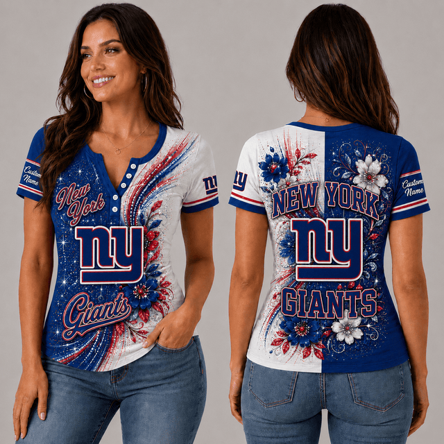 PREMIUM NFL X NYG EXCLUSIVE  Personalized FLORAL  Women’s Button V-Neck Shirt Gifts For Fan - Limited Edition