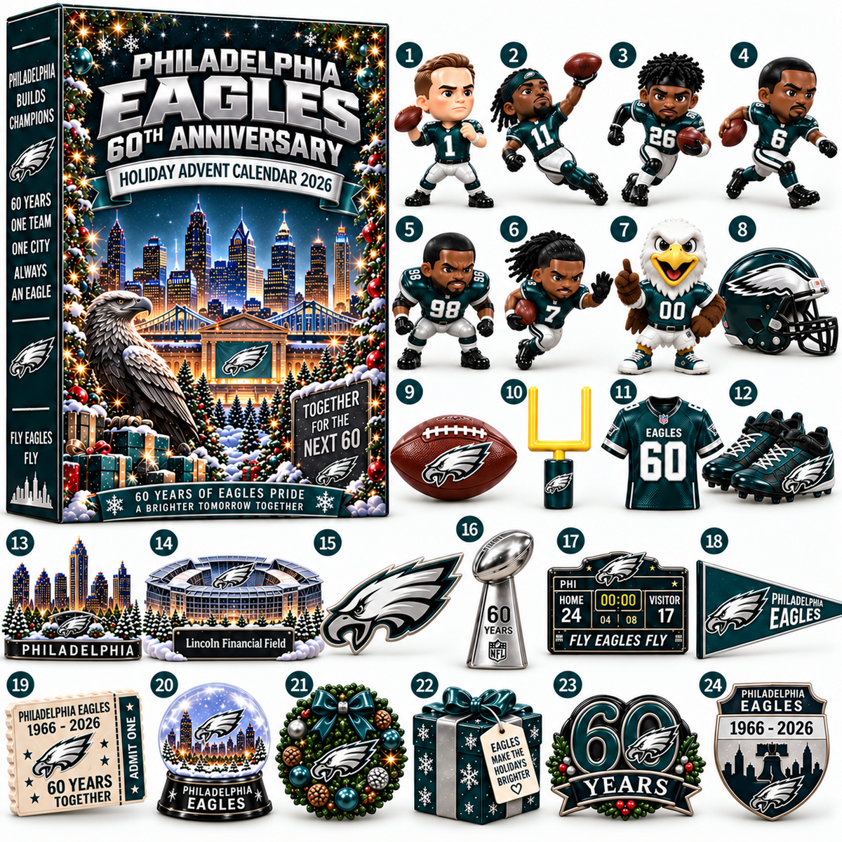 PREMIUM NFL X PHI 24-Day Game Day Surprise Countdown Advent Calendar
