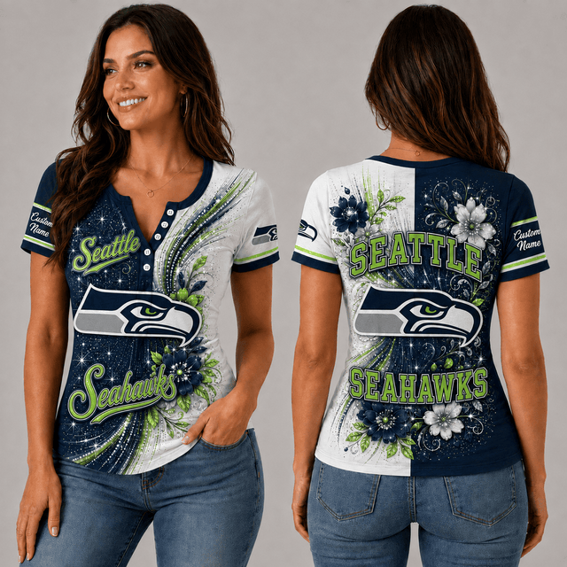 PREMIUM NFL X SS EXCLUSIVE  Personalized FLORAL  Women’s Button V-Neck Shirt Gifts For Fan - Limited Edition