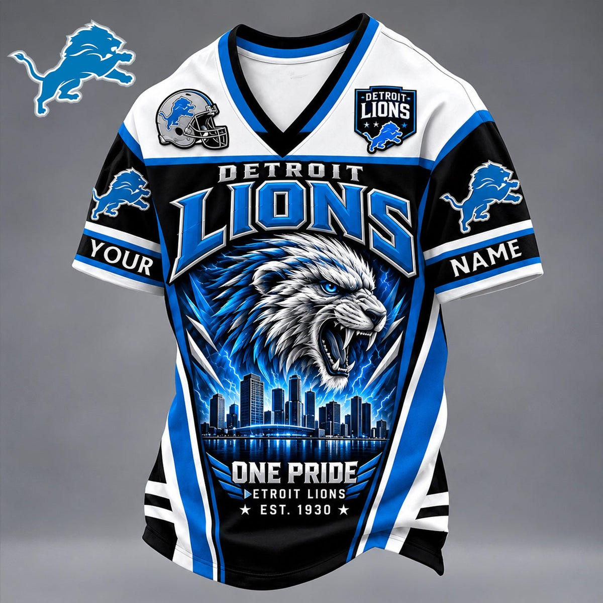 PREMIUM NFL X DET EXCLUSIVE PERSONALIZED V-NECK TSHIRT LIMITED EDITION