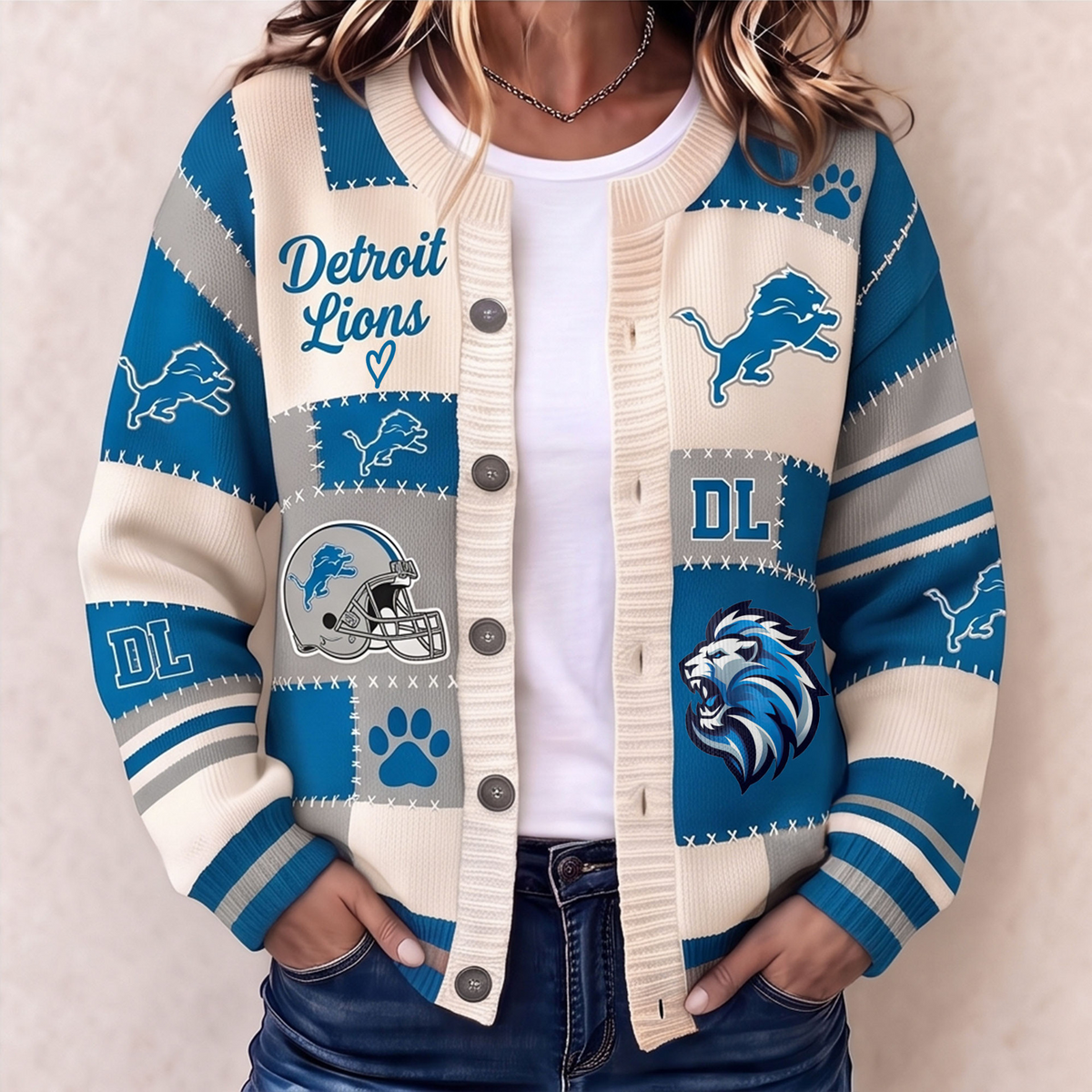Premium DET x NFL Patchwork Knit Varsity Cardigan
