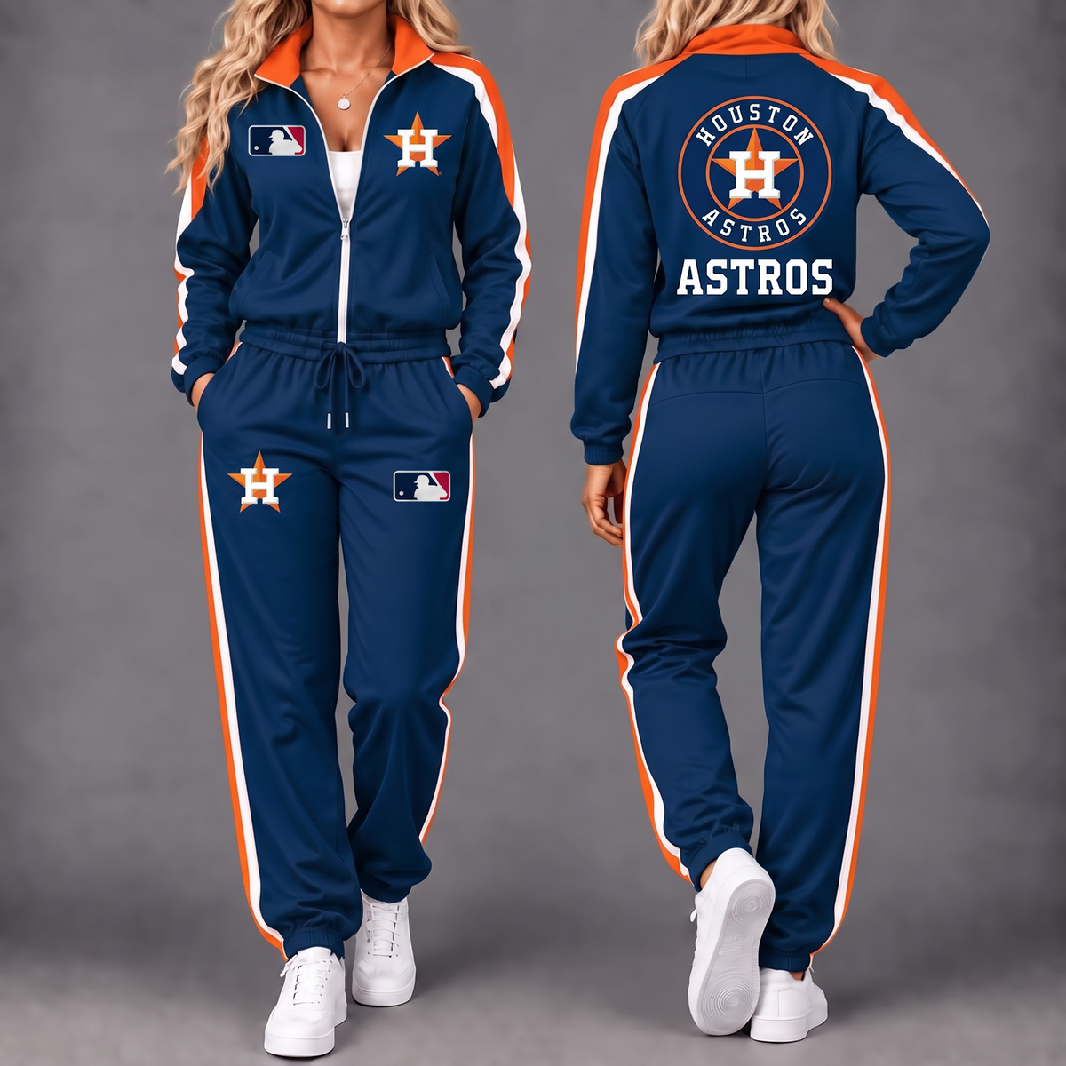 Premium MLB x HOU Game Day Waterproof Windbreaker Zip-Up Tracksuit Set