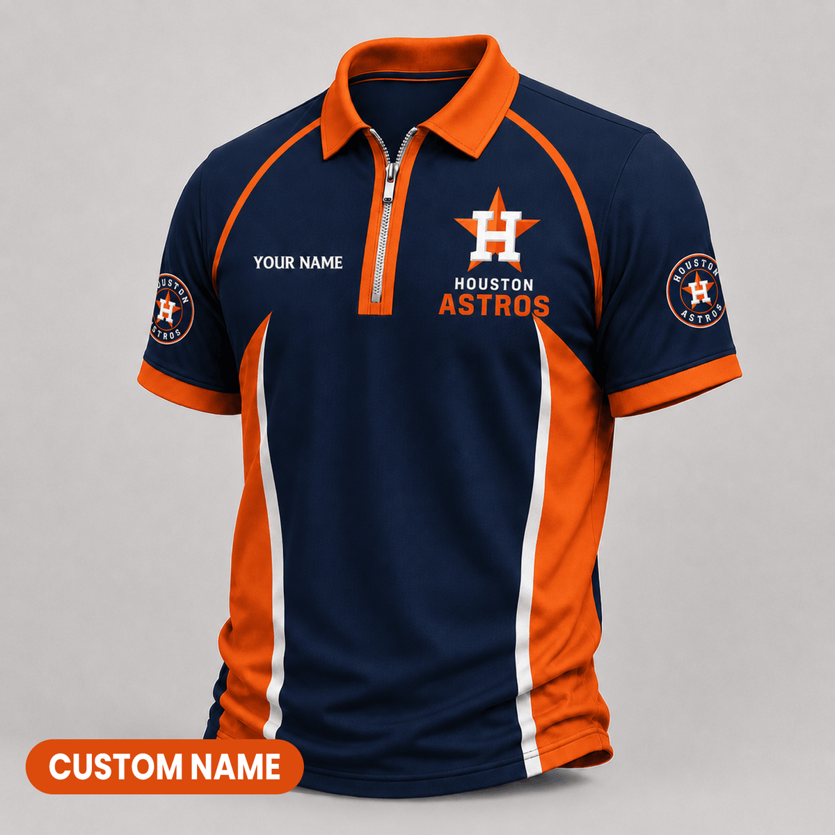 Premium MLB x HOU Performance Zipper Polo Shirt