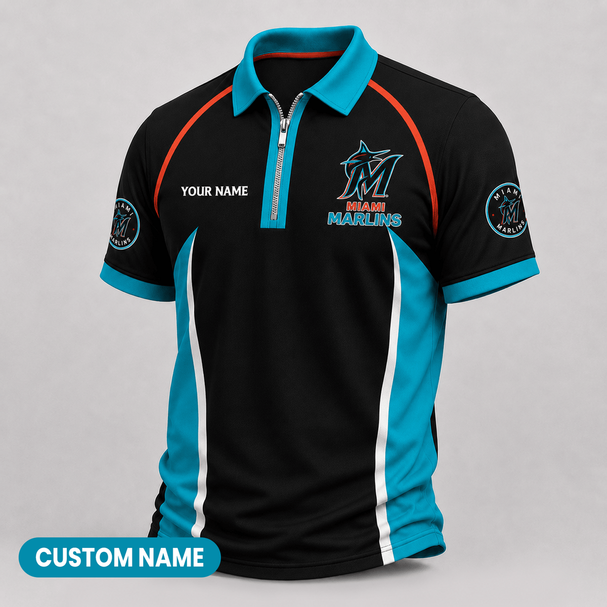 Premium MLB x MIA Performance Zipper Polo Shirt