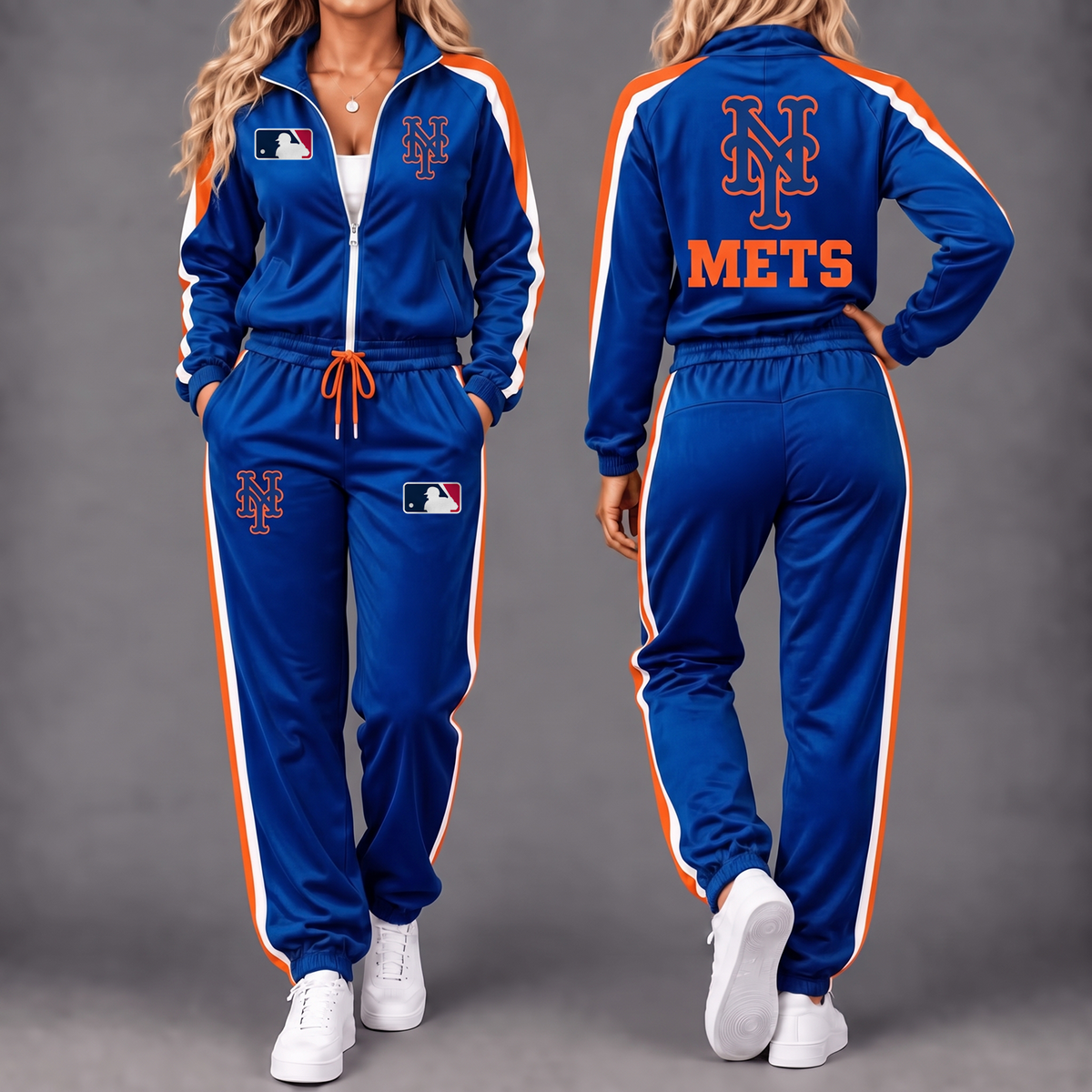 Premium MLB x NYM Game Day Waterproof Windbreaker Zip-Up Tracksuit Set