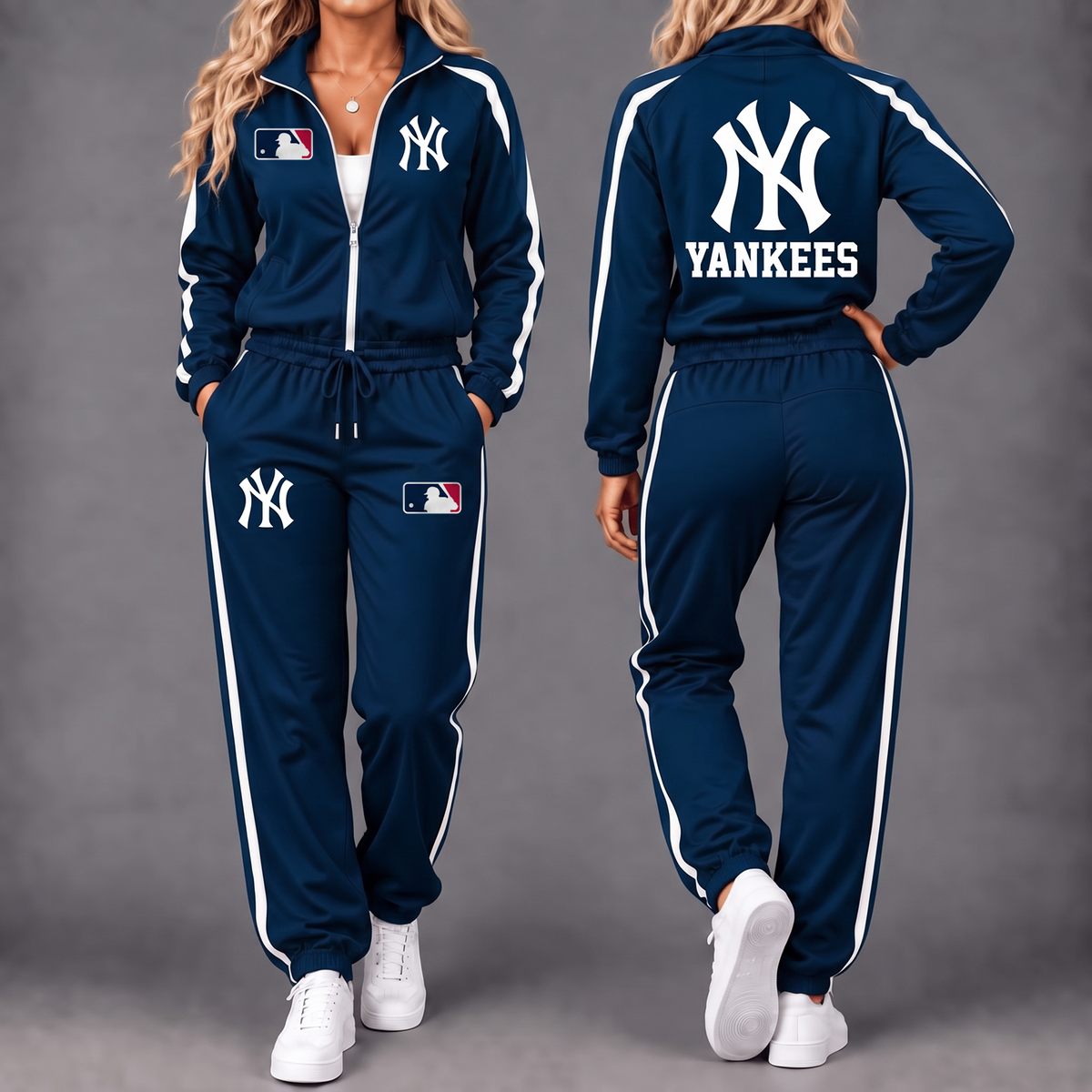 Premium MLB x NYY Game Day Waterproof Windbreaker Zip-Up Tracksuit Set