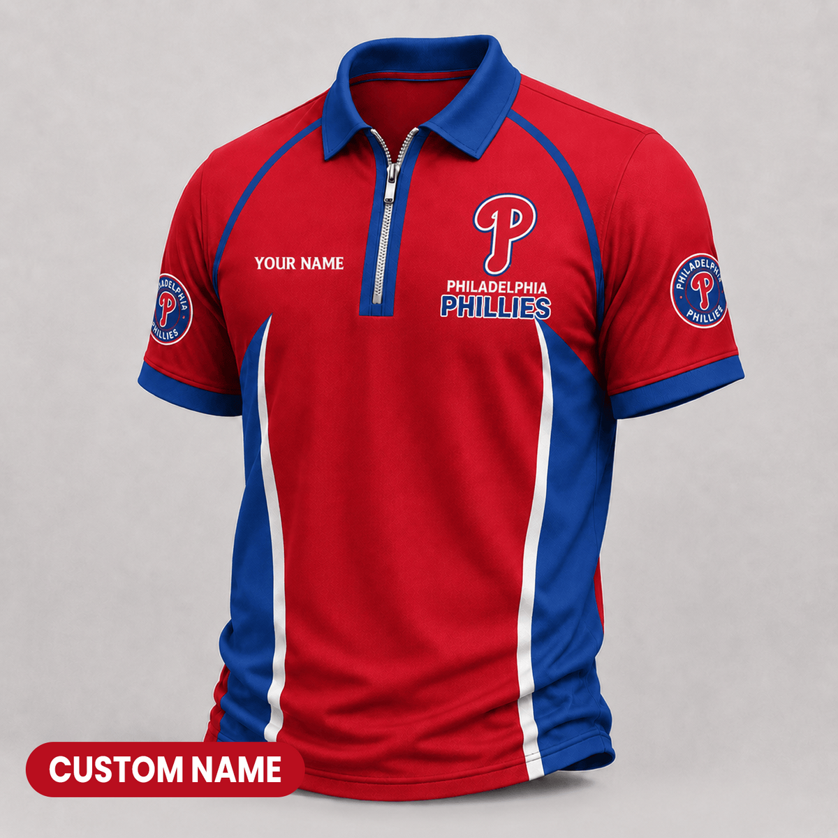 Premium MLB x PHI Performance Zipper Polo Shirt