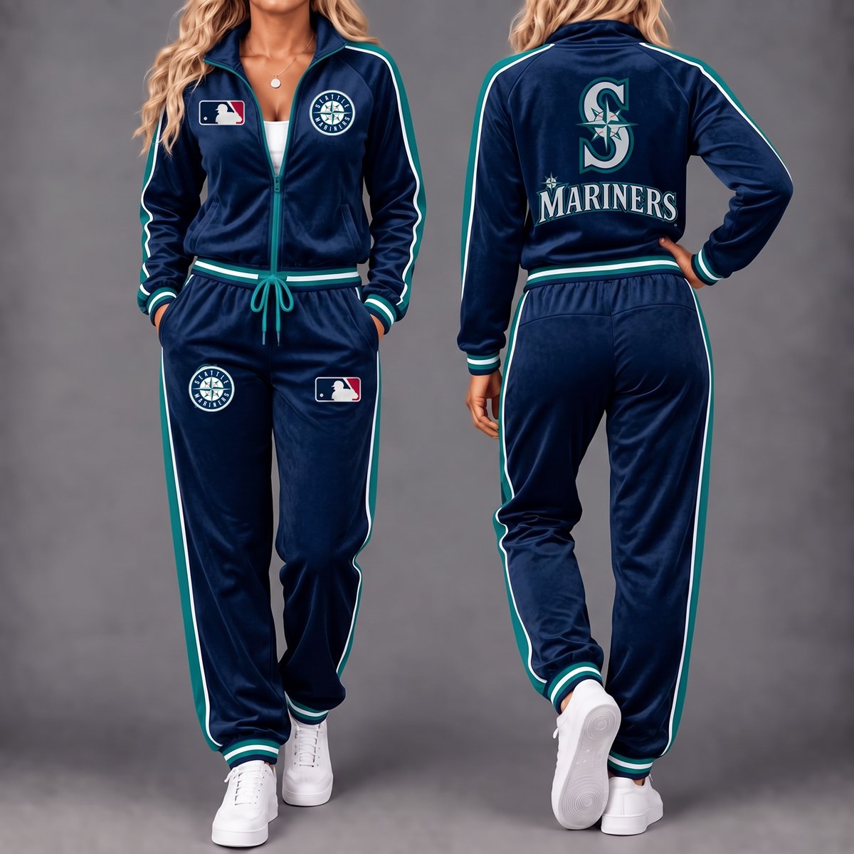 Premium MLB x SEA Game Day Waterproof Windbreaker Zip-Up Tracksuit Set