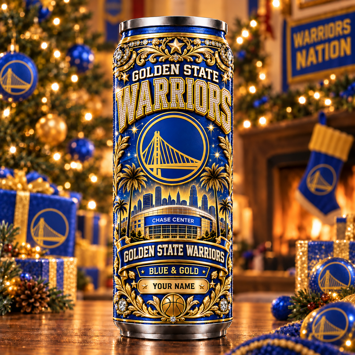 Premium NBA x GSW Personalized Name Can Tumbler