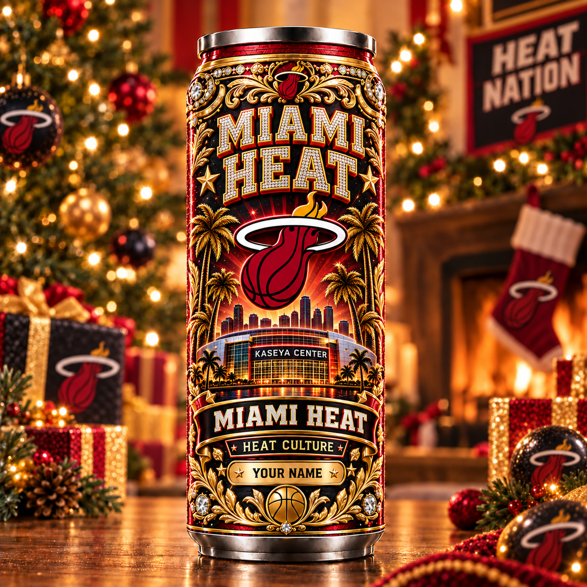 Premium NBA x MIA Personalized Name Can Tumbler