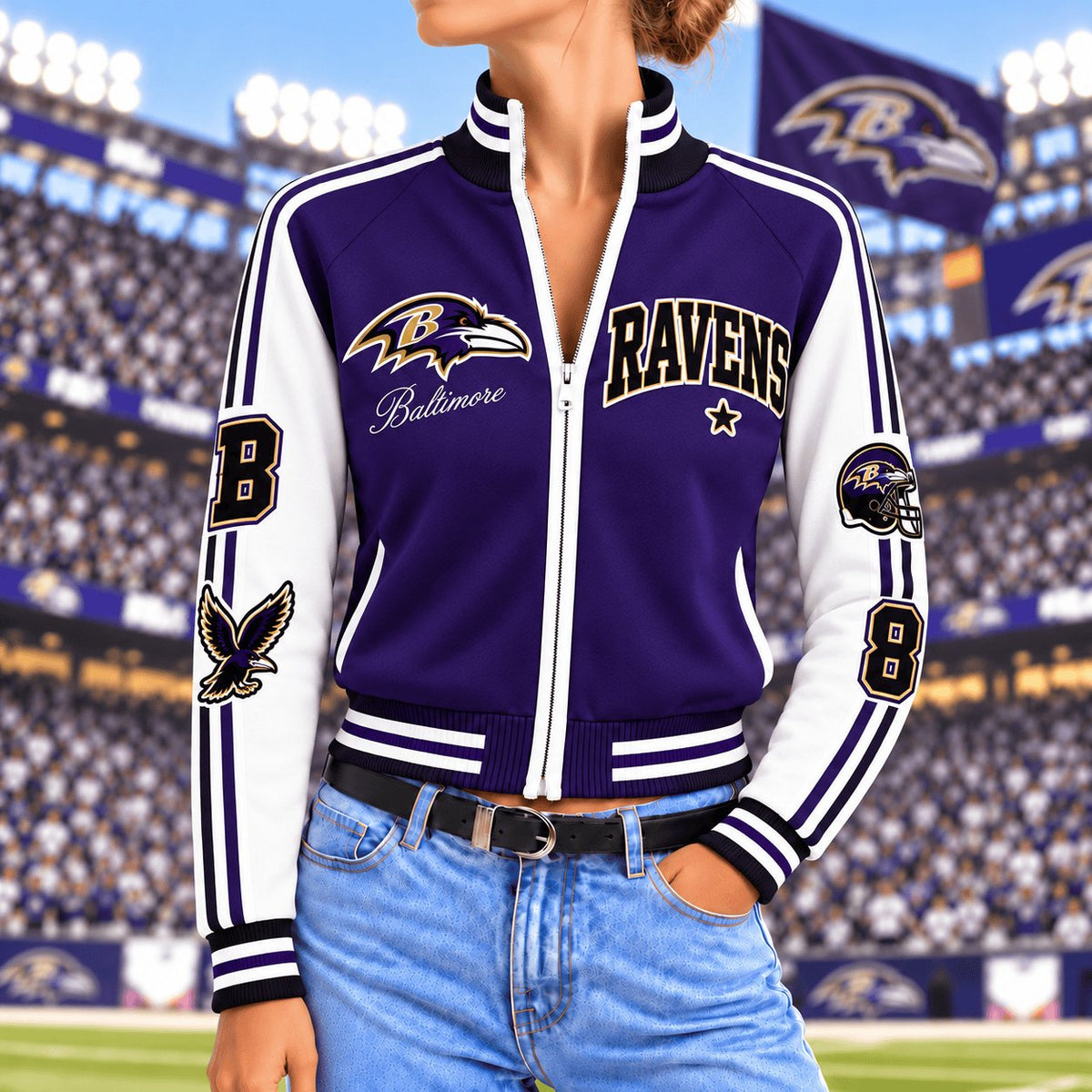 Premium NFL x BAL Exclusive Retro Game Day Mockneck Zipper Cardigan for Football Lovers