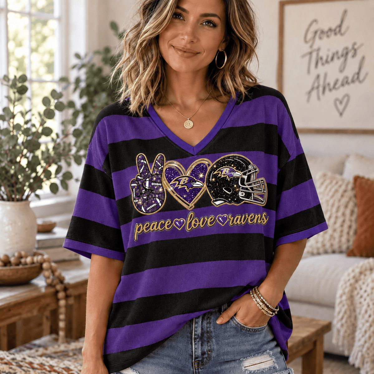 Premium NFL x BAL Women V-Neck Shirt For Fan