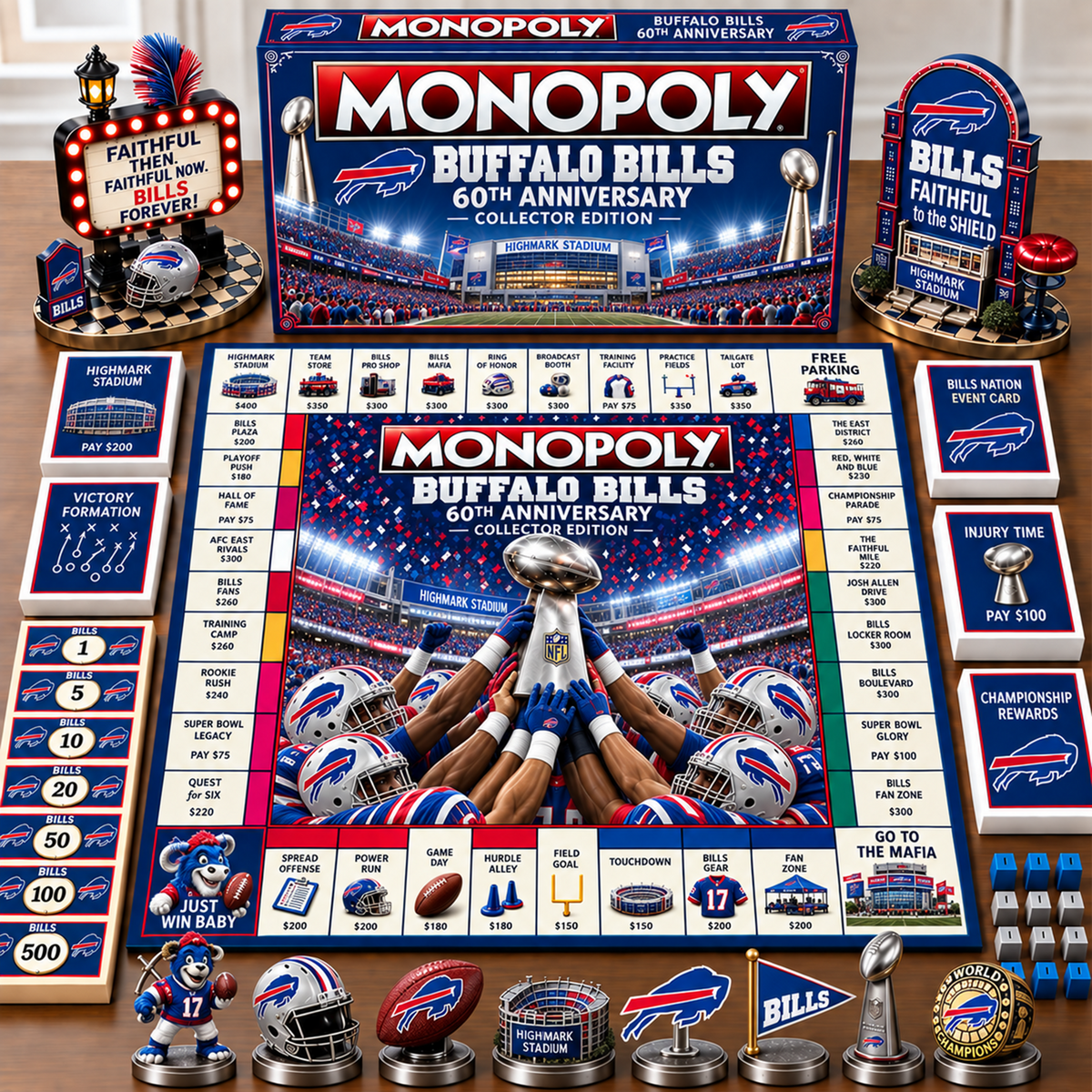 Premium NFL x BUF Champion Theme Monopoly Collector Edition Board Game