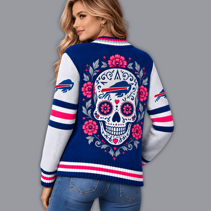 Premium NFL x BUF Floral Skull Knit Cardigan