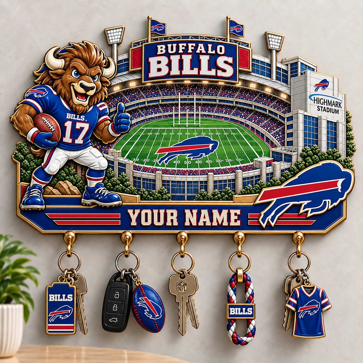 Premium NFL x BUF Personalized Name Wall Key Holder