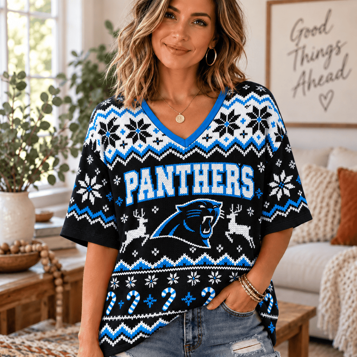 Premium NFL x CAR Christmas V-Neck Shirt