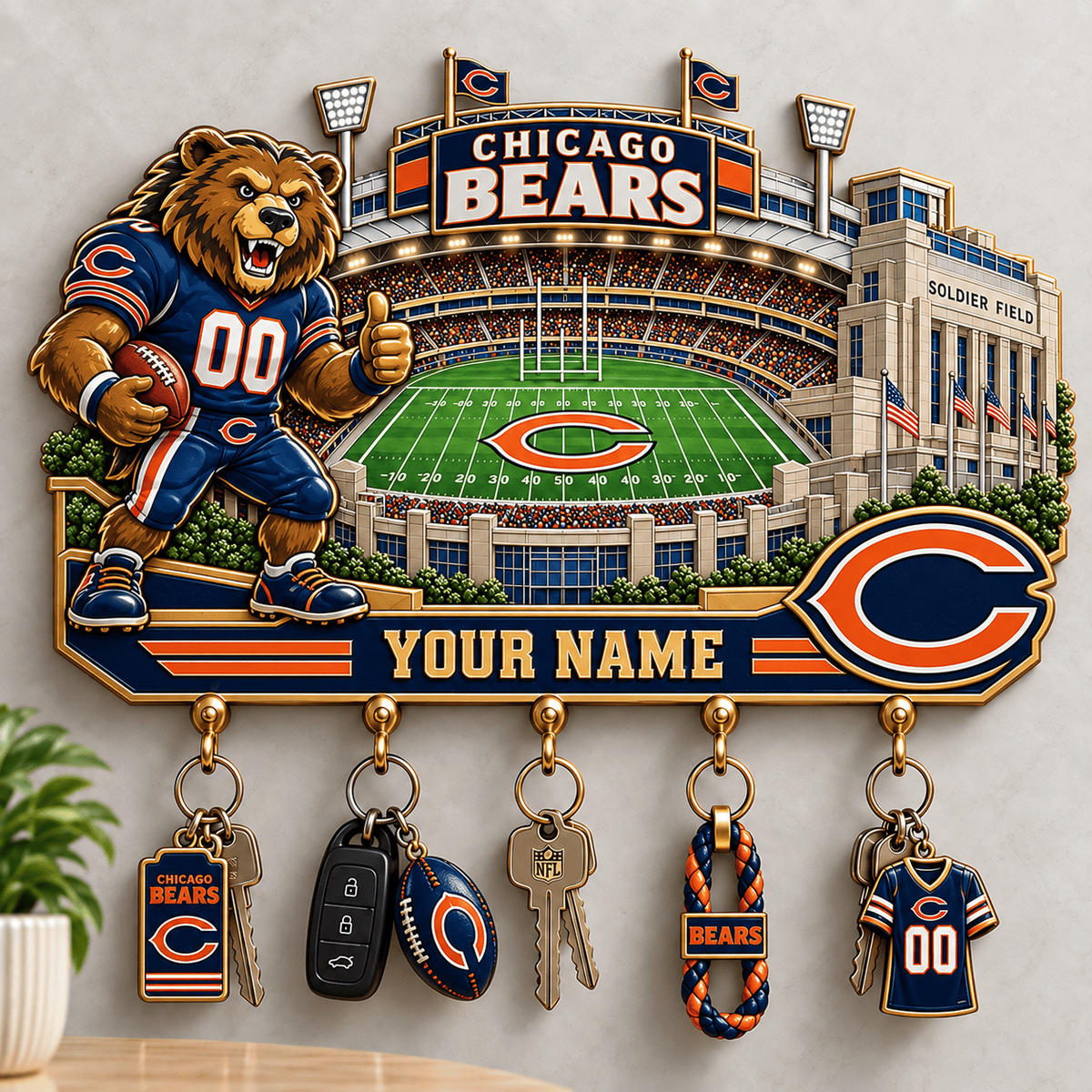 Premium NFL x CHI Personalized Name Wall Key Holder
