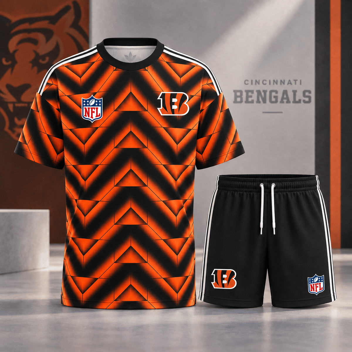 Premium NFL x CIN Geometric Performance Shirt & Shorts Set
