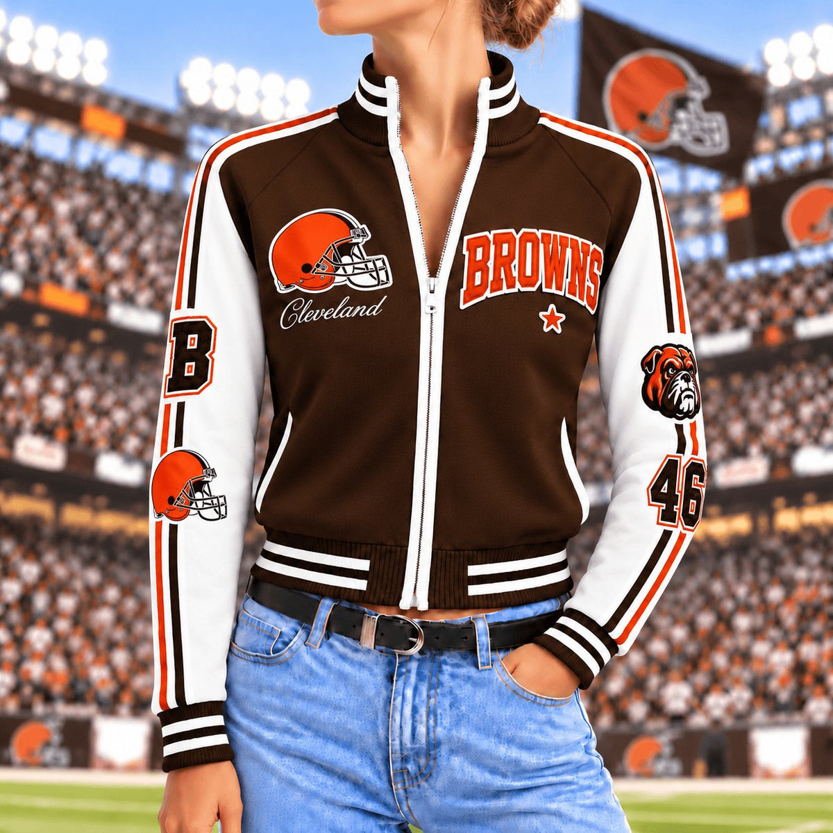 Premium NFL x CLE Exclusive Retro Game Day Mockneck Zipper Cardigan for Football Lovers