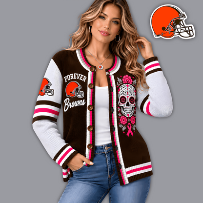 Premium NFL x CLE Floral Skull Knit Cardigan