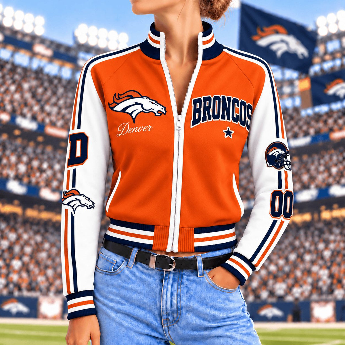 Premium NFL x DEN Exclusive Retro Game Day Mockneck Zipper Cardigan for Football Lovers