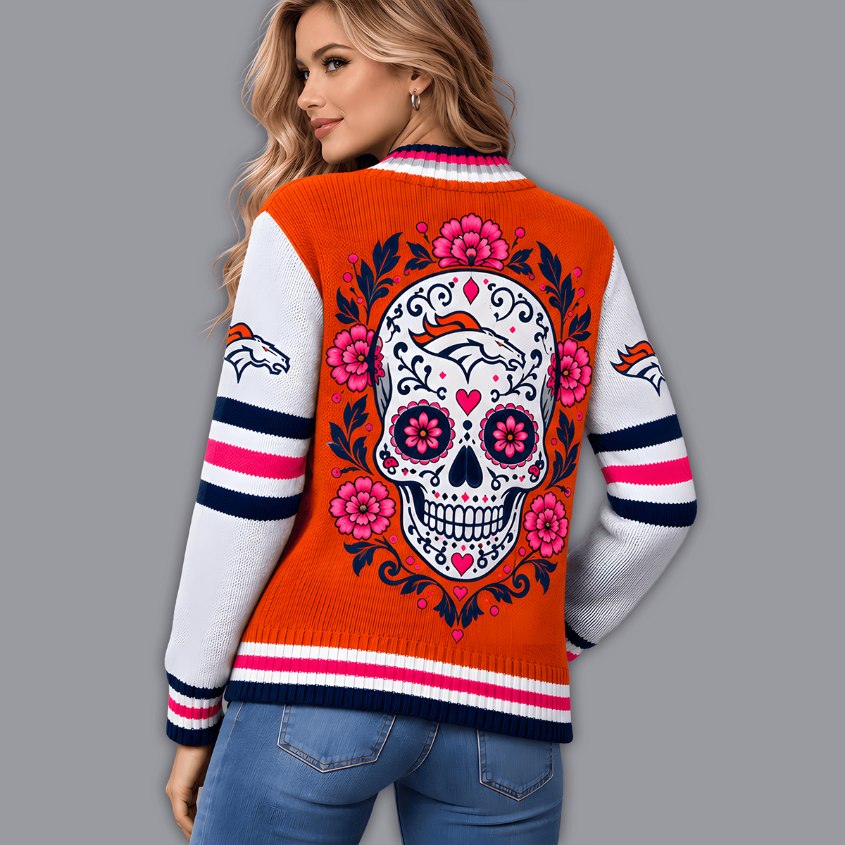 Premium NFL x DEN Floral Skull Knit Cardigan