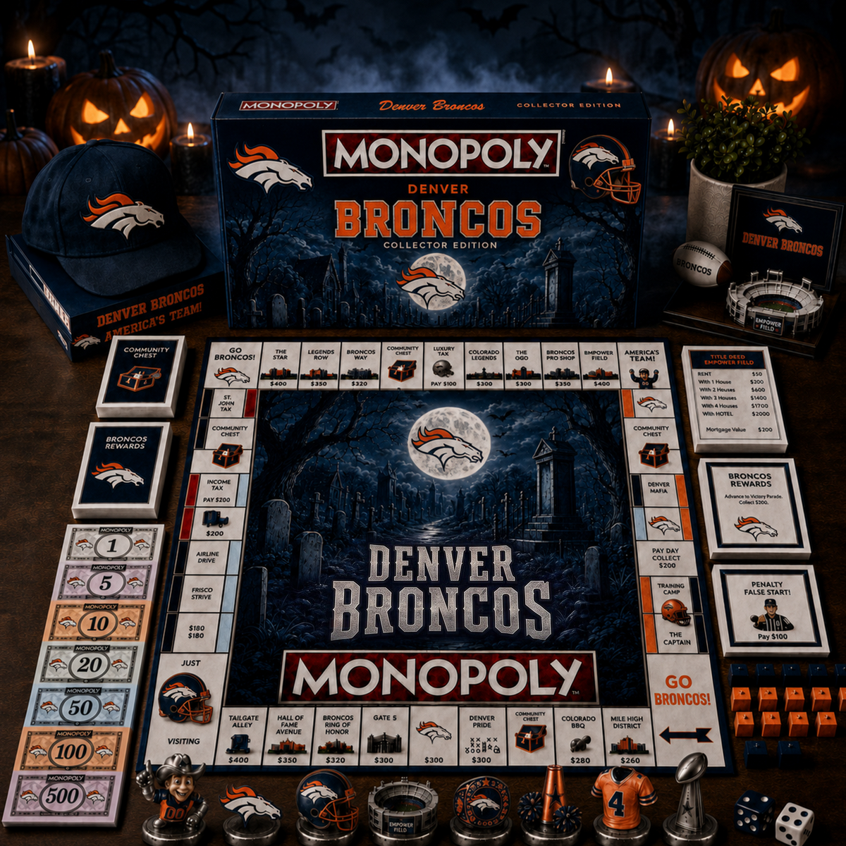 Premium NFL x DEN Halloween Theme Monopoly Collector Edition Board Game