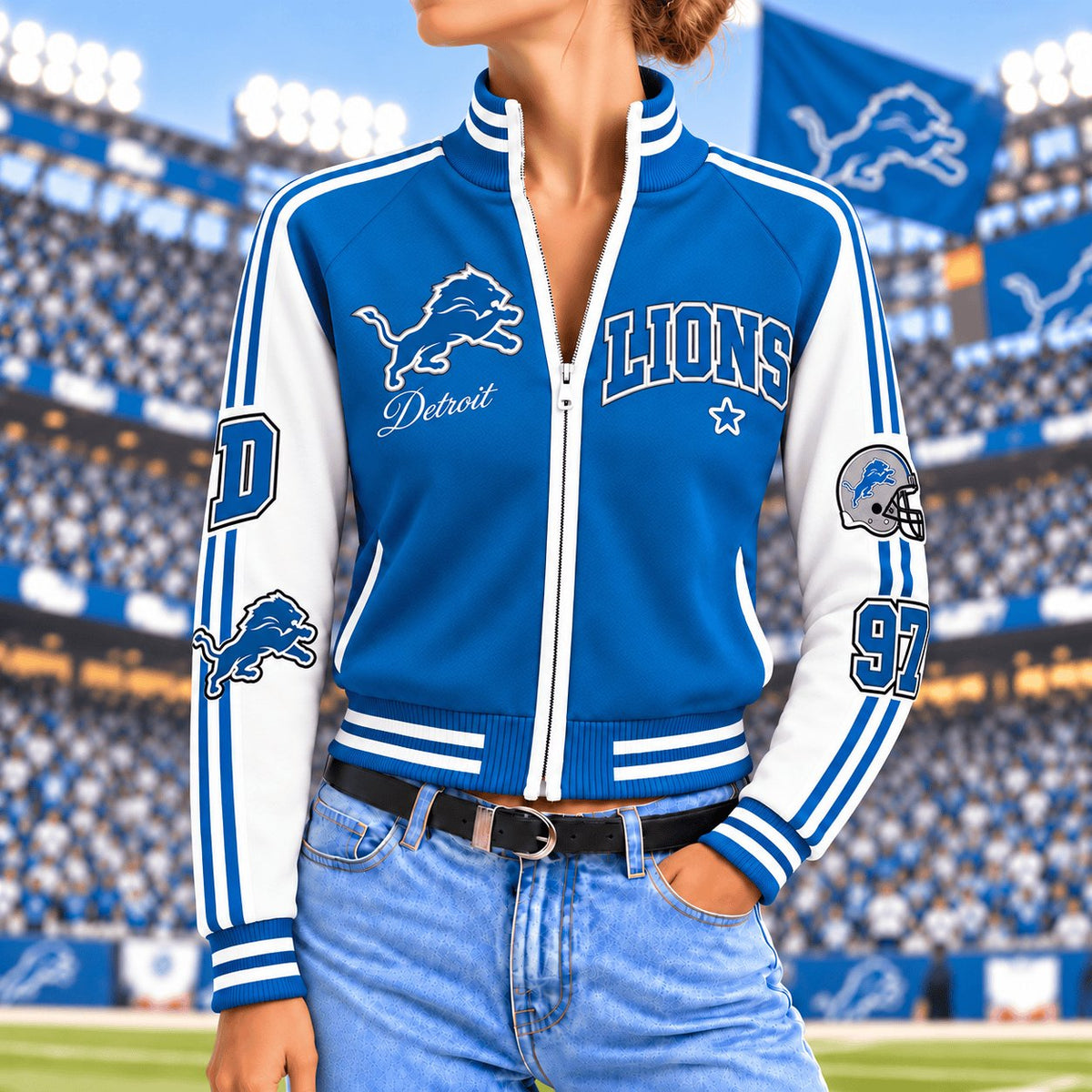 Premium NFL x DET Exclusive Retro Game Day Mockneck Zipper Cardigan for Football Lovers