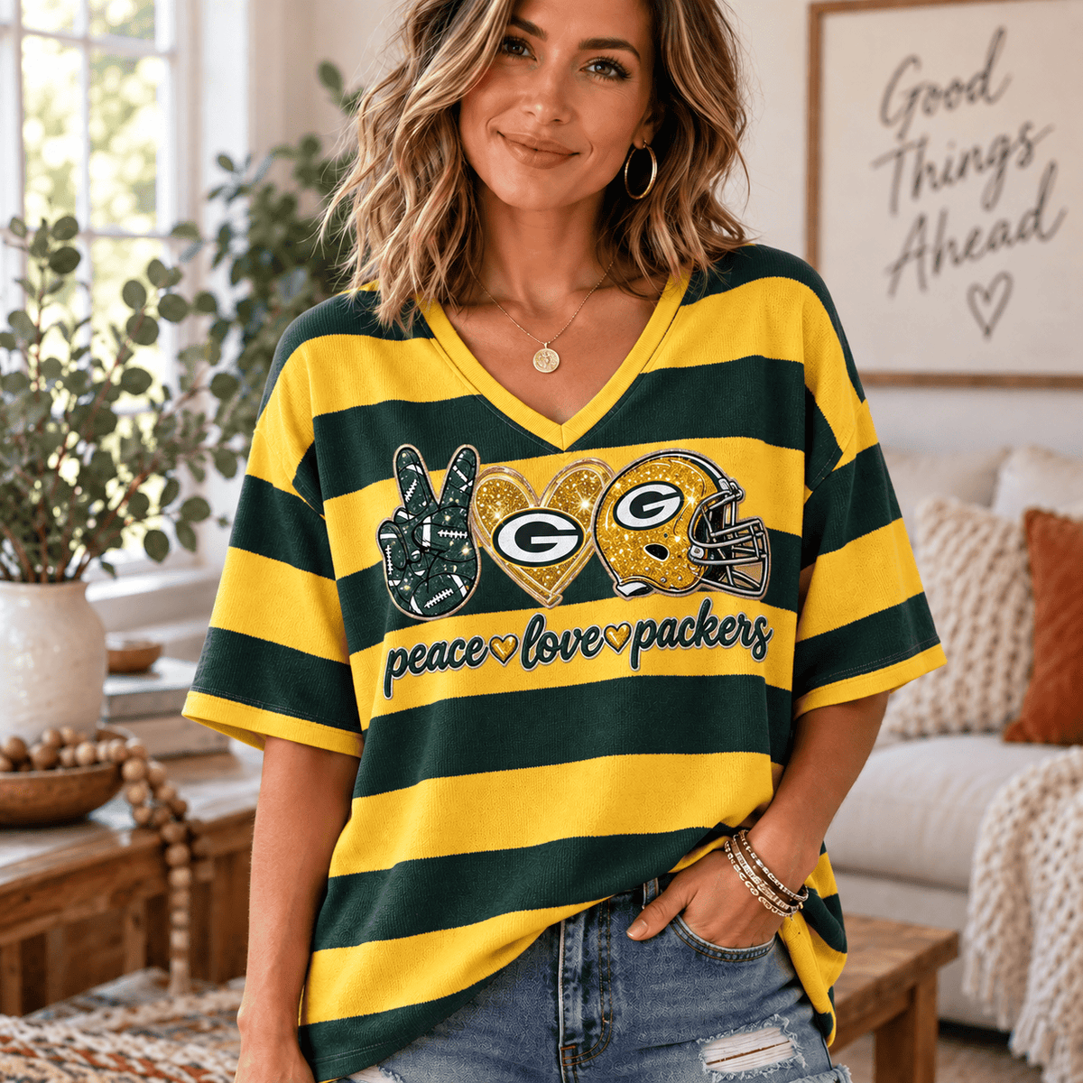 Premium NFL x GB Women V-Neck Shirt For Fan