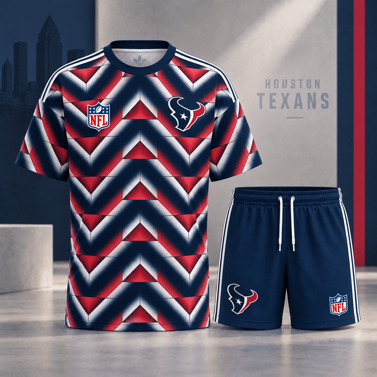 Premium NFL x HOU Geometric Performance Shirt & Shorts Set