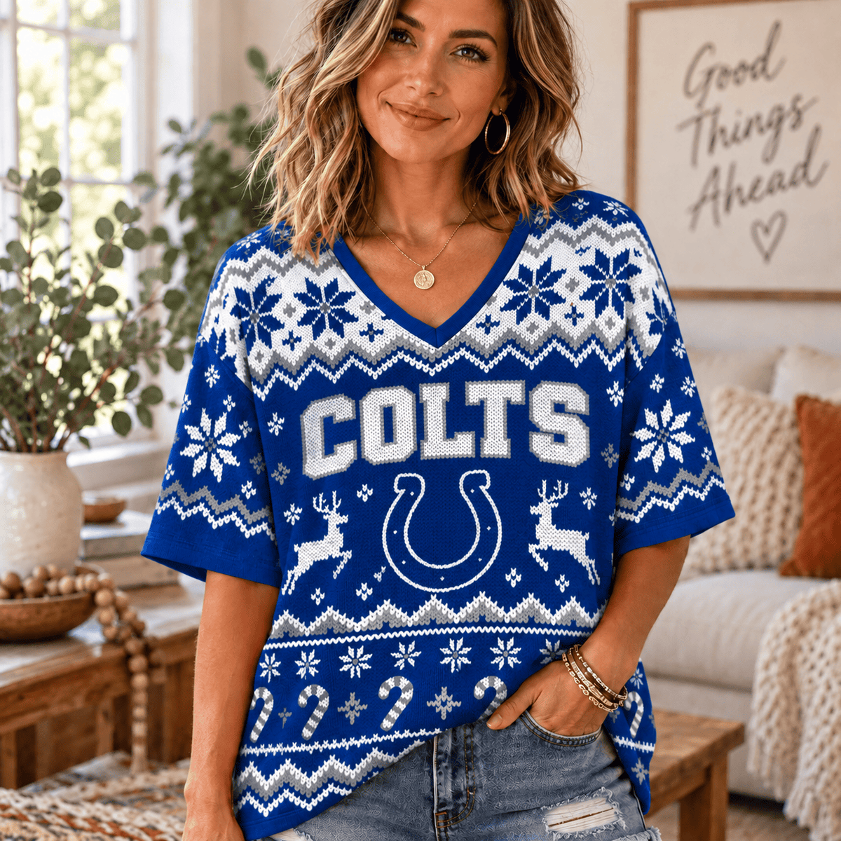 Premium NFL x IND Christmas V-Neck Shirt