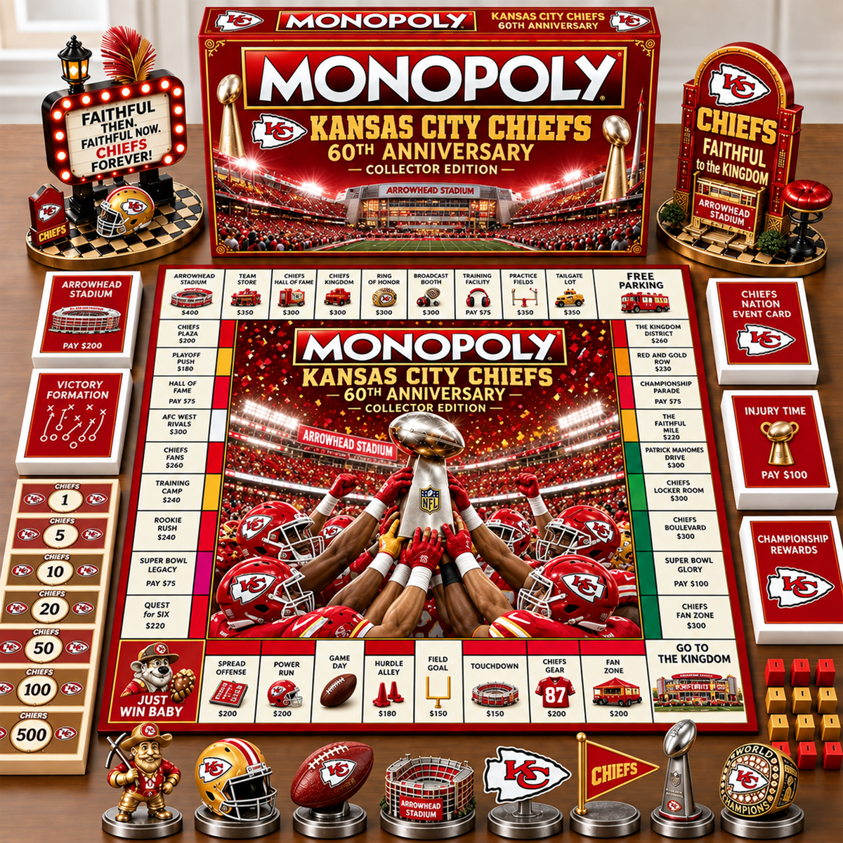 Premium NFL x KC Champion Theme Monopoly Collector Edition Board Game