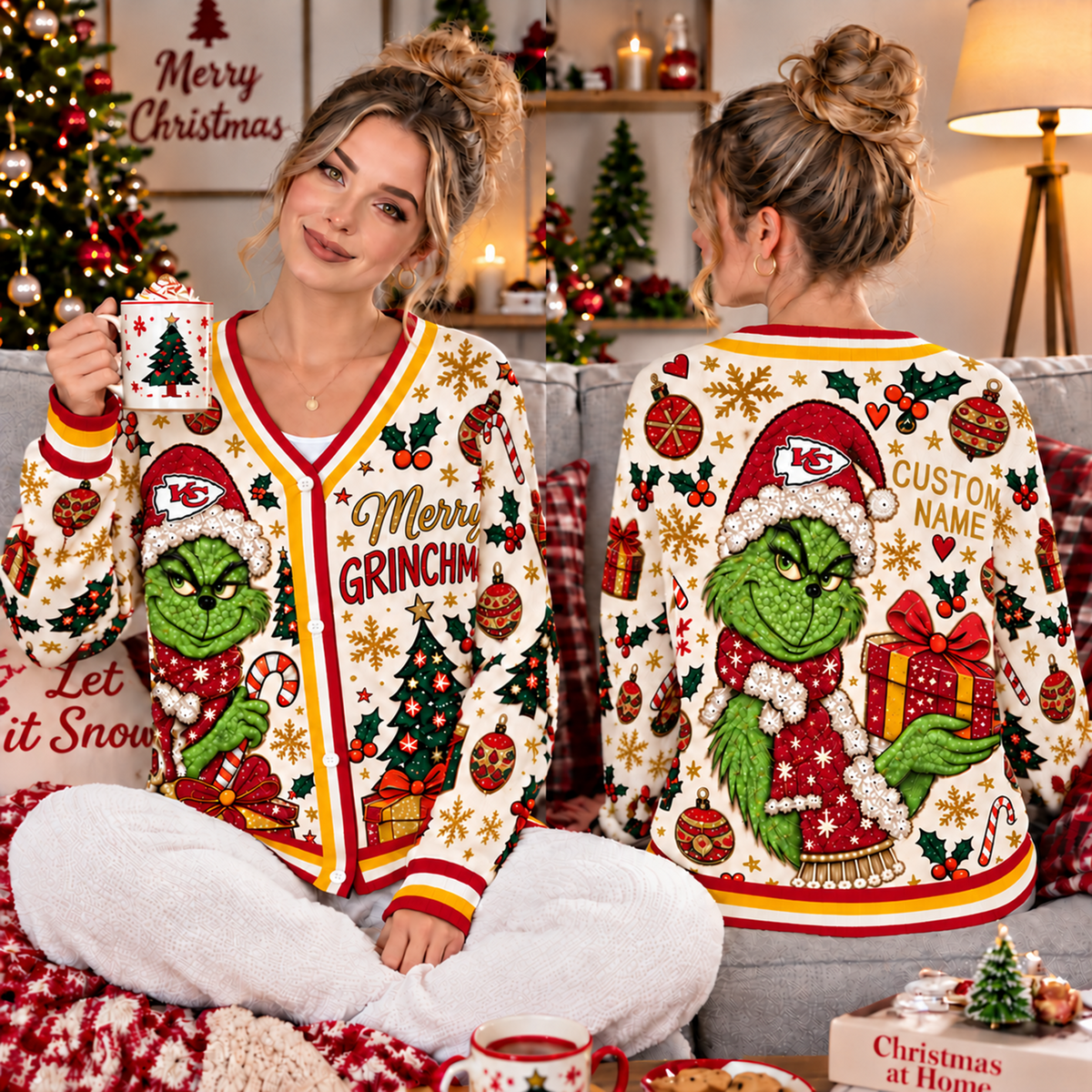 Premium NFL x KC Christmas Personalized Name Knitted Cardigan