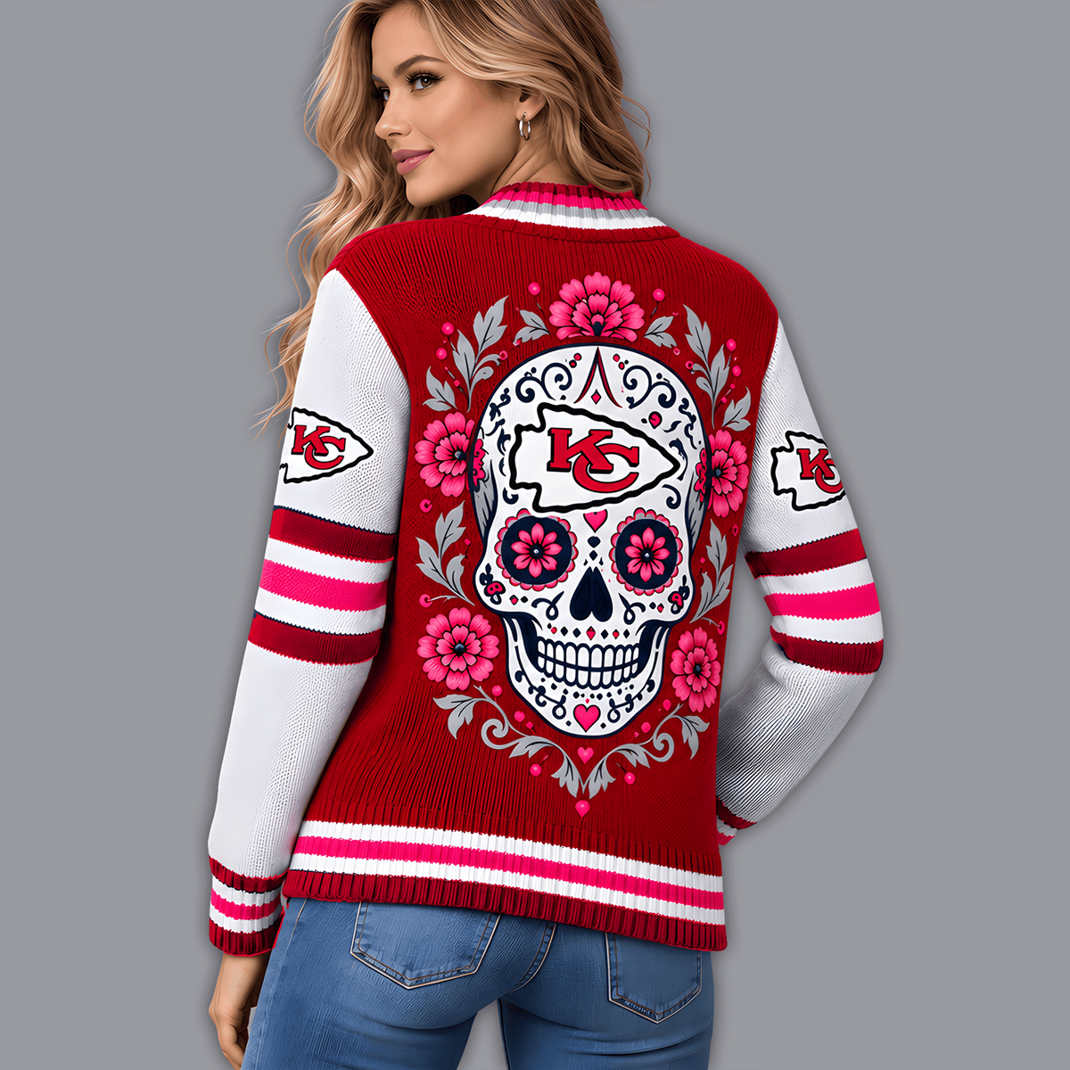 Premium NFL x KCC Floral Skull Knit Cardigan