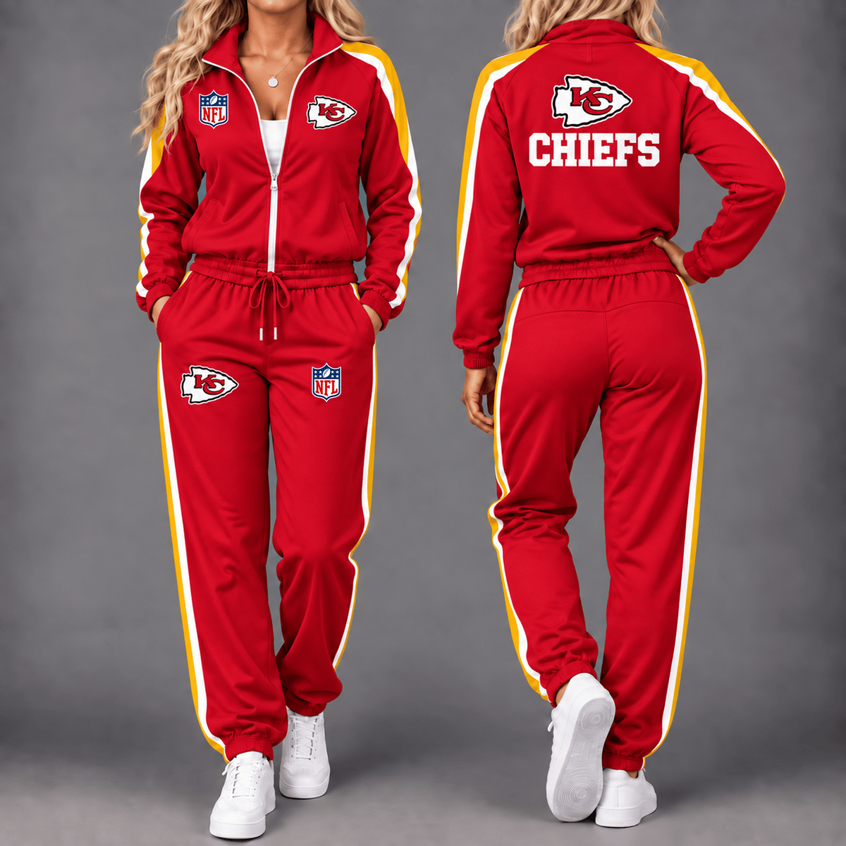 Premium NFL x KCC Game Day Waterproof Windbreaker Zip-Up Tracksuit Set