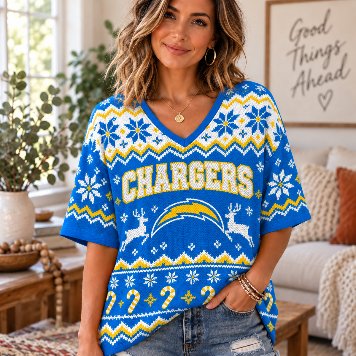 Premium NFL x LAC Christmas V-Neck Shirt