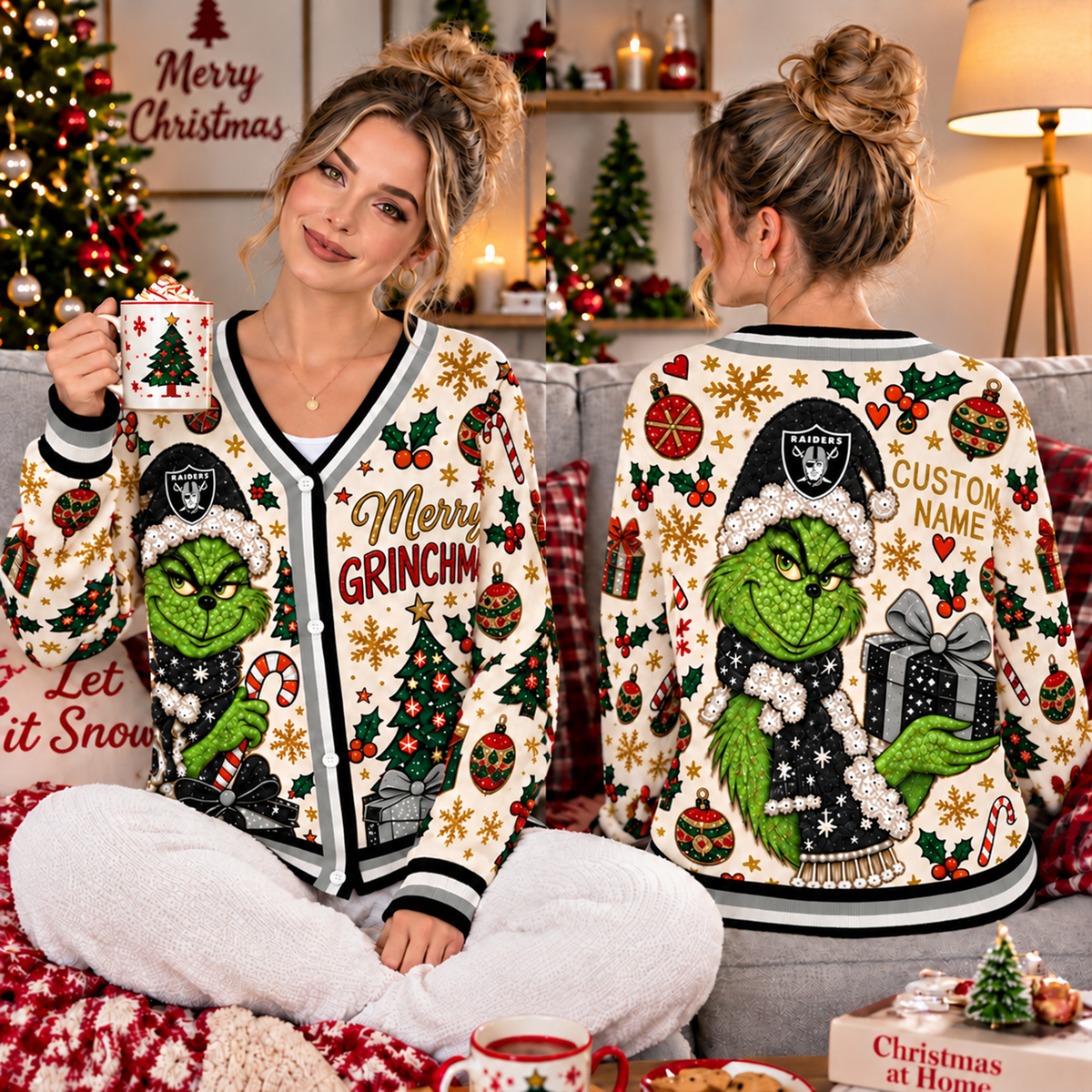 Premium NFL x LV Christmas Personalized Name Knitted Cardigan