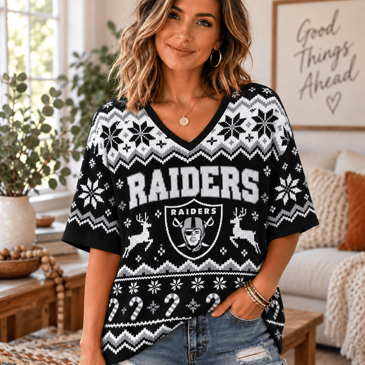Premium NFL x LV Christmas V-Neck Shirt