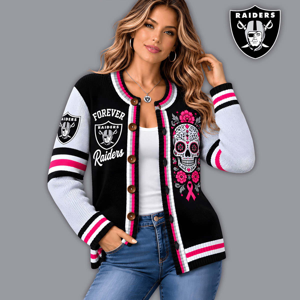 Premium NFL x LVR Floral Skull Knit Cardigan