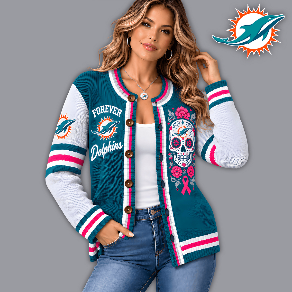 Premium NFL x MIA Floral Skull Knit Cardigan