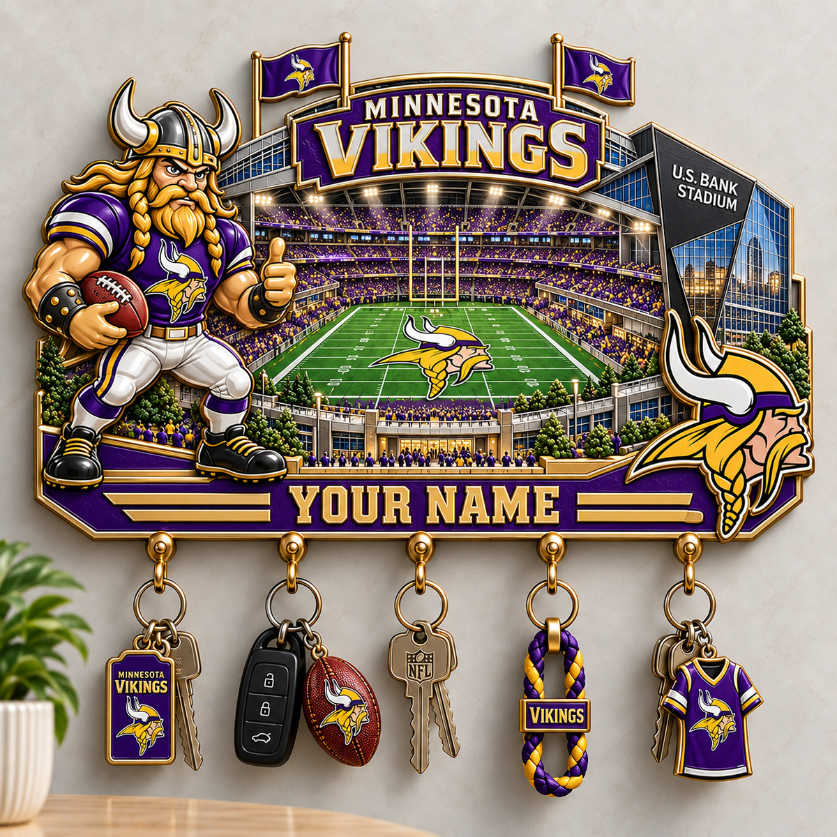 Premium NFL x MIN Personalized Name Wall Key Holder
