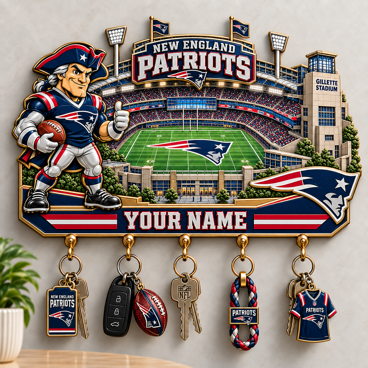 Premium NFL x NE Personalized Name Wall Key Holder