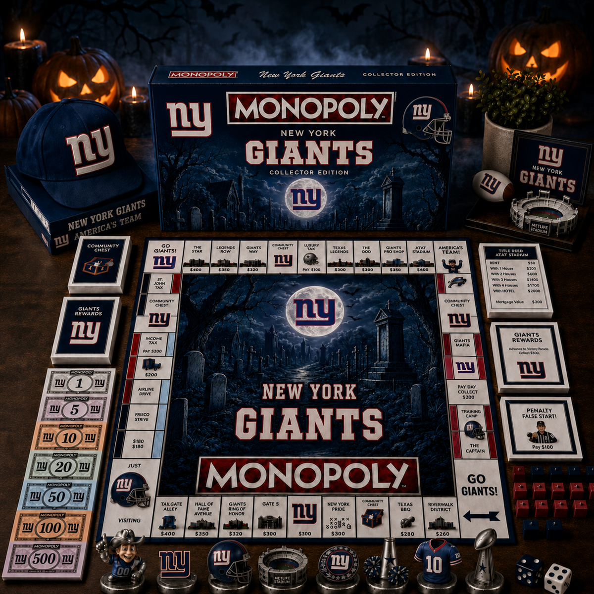 Premium NFL x NYG Halloween Theme Monopoly Collector Edition Board Game