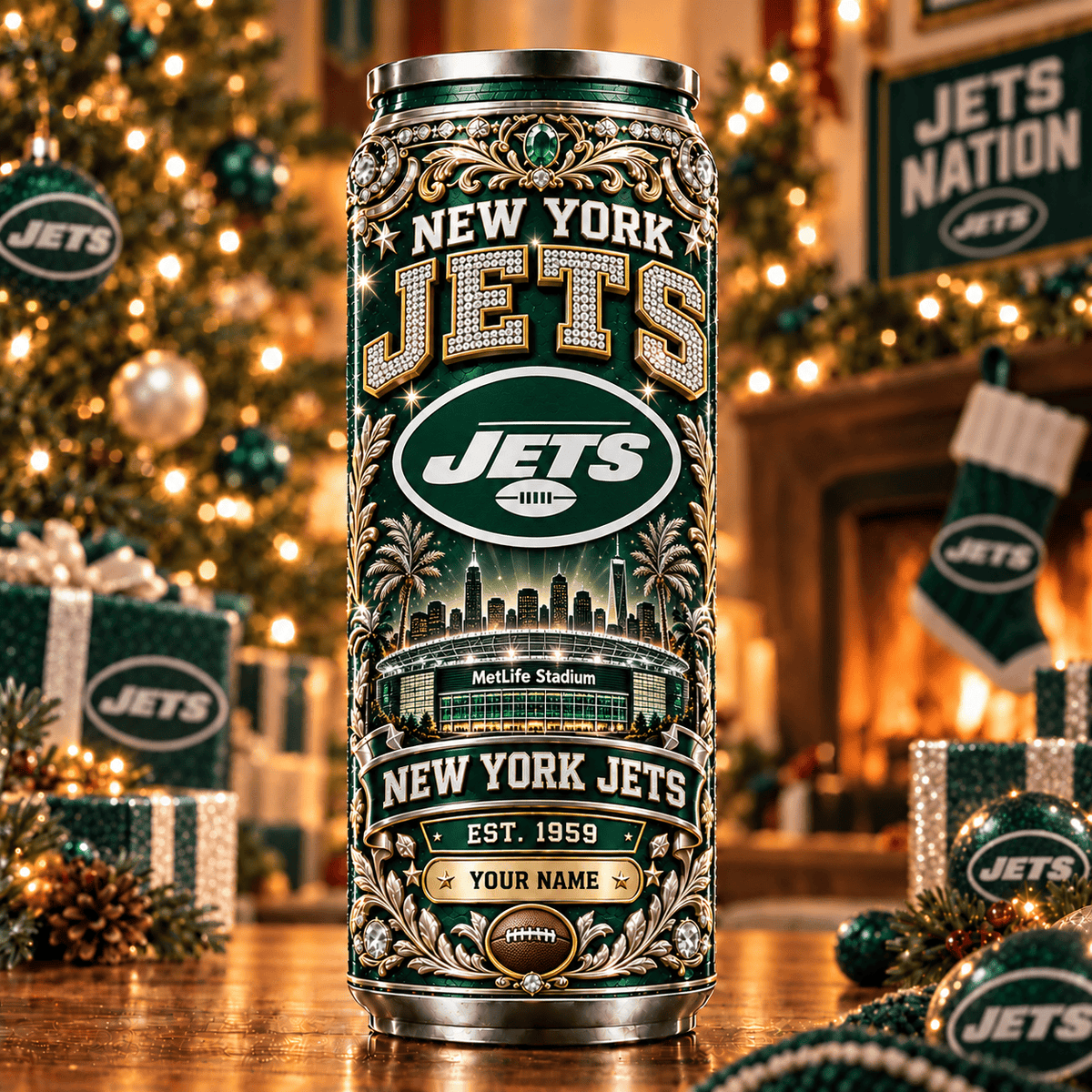 Premium NFL x NYJ Personalized Name Can Tumbler