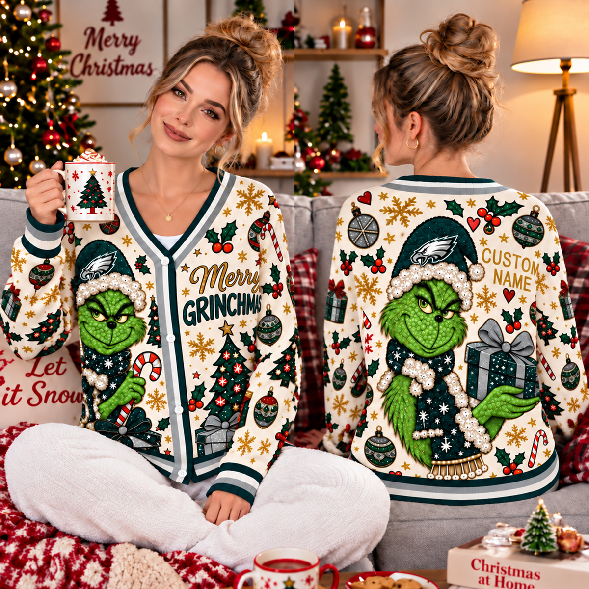 Premium NFL x PHI Christmas Personalized Name Knitted Cardigan