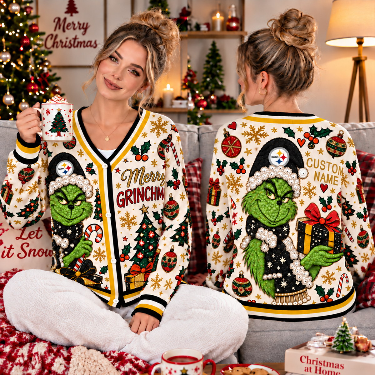 Premium NFL x PIT Christmas Personalized Name Knitted Cardigan