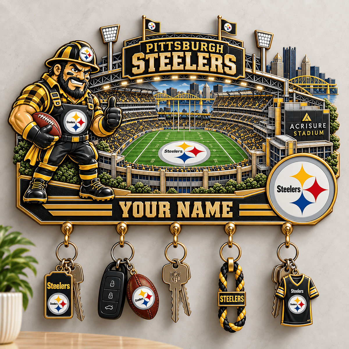 Premium NFL x PIT Personalized Name Wall Key Holder