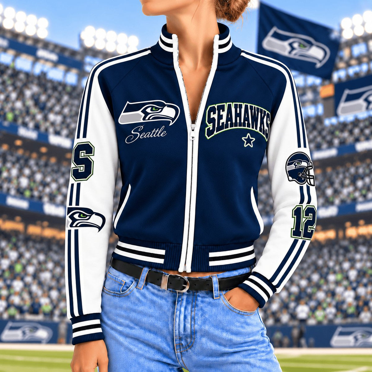 Premium NFL x SEA Exclusive Retro Game Day Mockneck Zipper Cardigan for Football Lovers